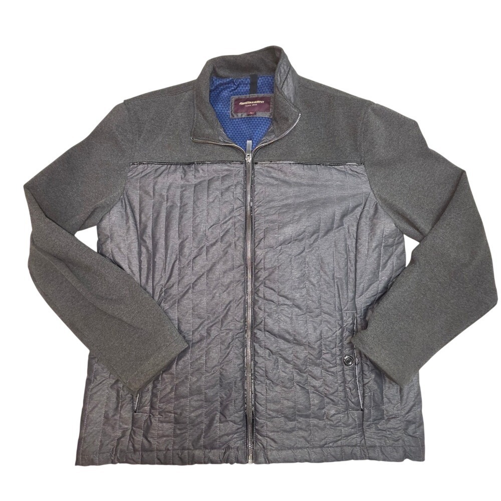 Johnston & Murphy Mens Hybrid Quilted Jacket Charcoal Gray Full Zip Size L